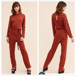 Rita row lirio stripped Rust Knit Long-Sleeve Jumpsuit